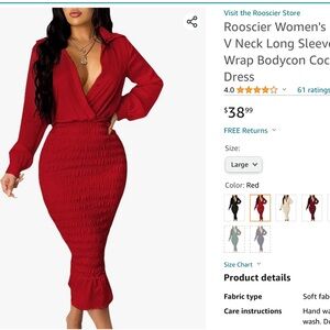 Rooscier Women's Collar Deep V Neck Long Sleeve Shirred Wrap Bodycon Cocktail